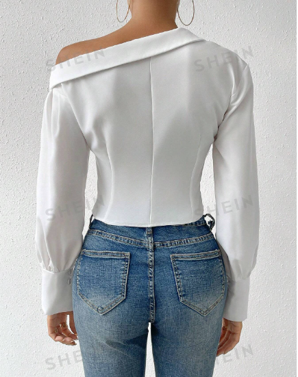 Blusa elegante de mujer Con Hombro Irregular Y Mangas De Linterna de Shein