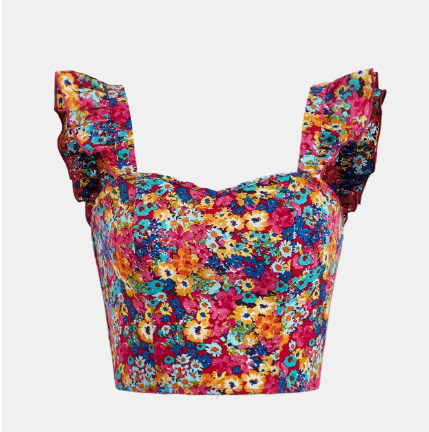 Blusa  crop top  con estampado floral para jovencitas