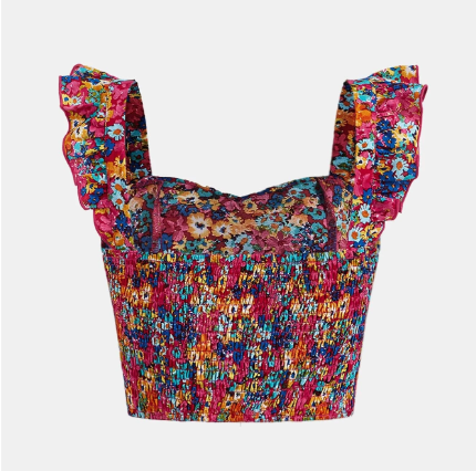 Blusa  crop top  con estampado floral para jovencitas