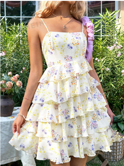 Vestido de tirantes con estampado floral en capas para mujer