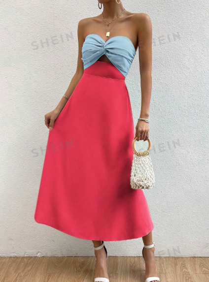 Vestido straple 2 tonos de shein