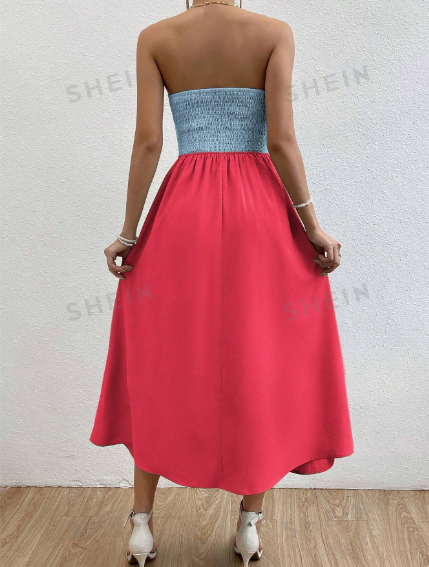 Vestido straple 2 tonos de shein