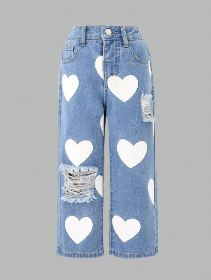 Jeans para niña estampado corazones shein