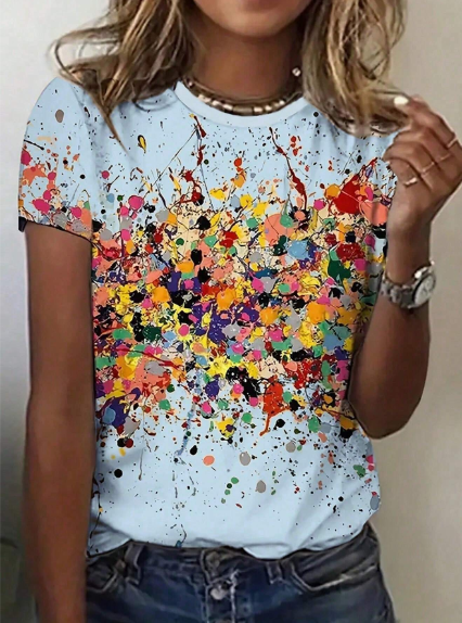 Camiseta estampada abstracto cuello redondo para mujer