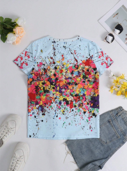 Camiseta estampada abstracto cuello redondo para mujer