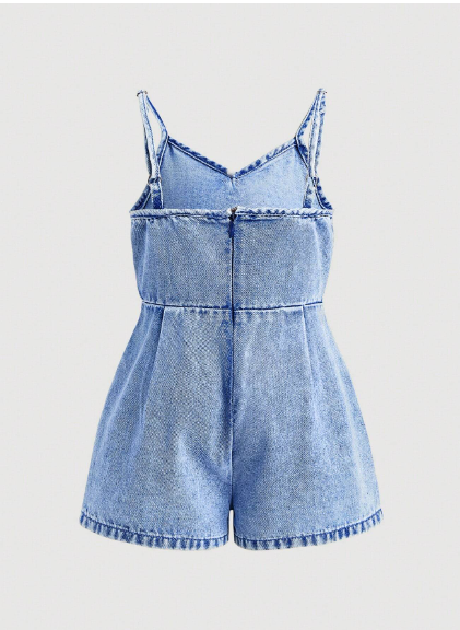 Enterizo de Jeans tipo short con detalle de lazo para niña