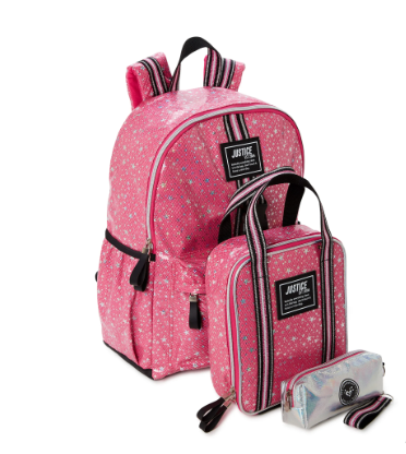 Morral Pink Star  Justice Set con lonchera y cartuchera para jovencitas