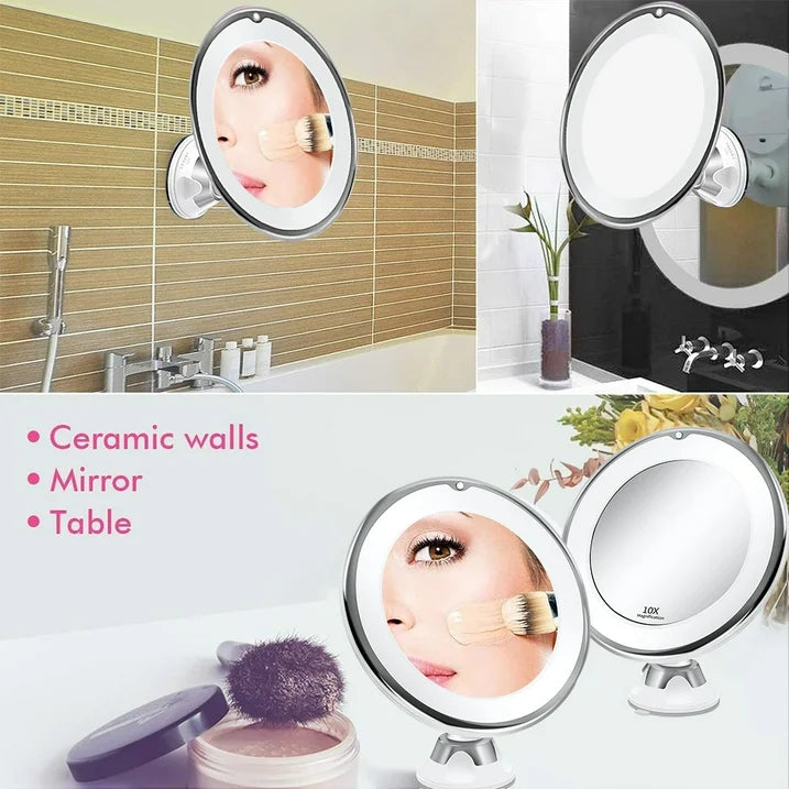 Espejo de maquillaje iluminado con lupa 10x con rotación de 360° marca Cowin