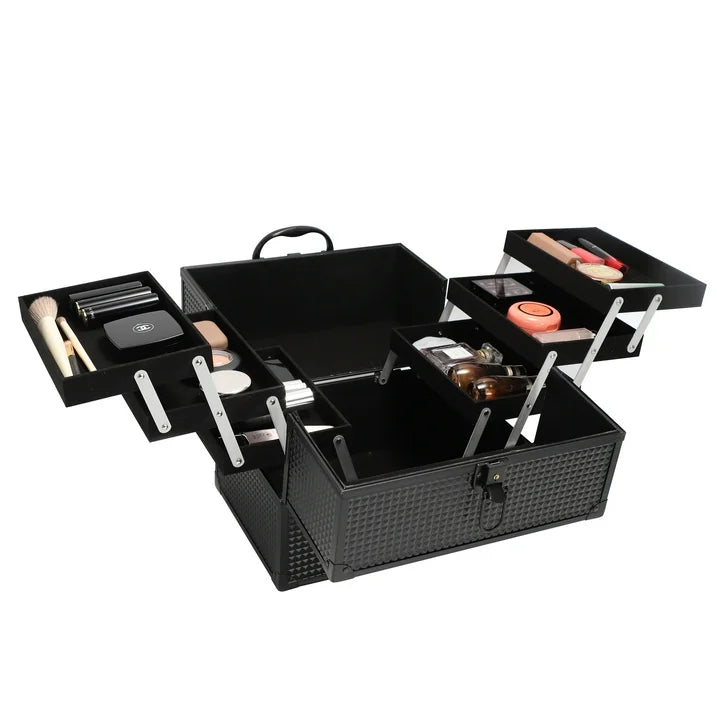 Organizador de cosméticos con estuche grande para maquillaje, negro mate, 6 bandejas marca Equate