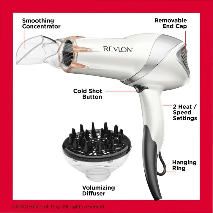 Secador Revlon 1875W Infrared Heat + Ceramic Hair Dryer, White