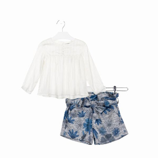 Conjunto Niña Blusa manga larga y Short Flores