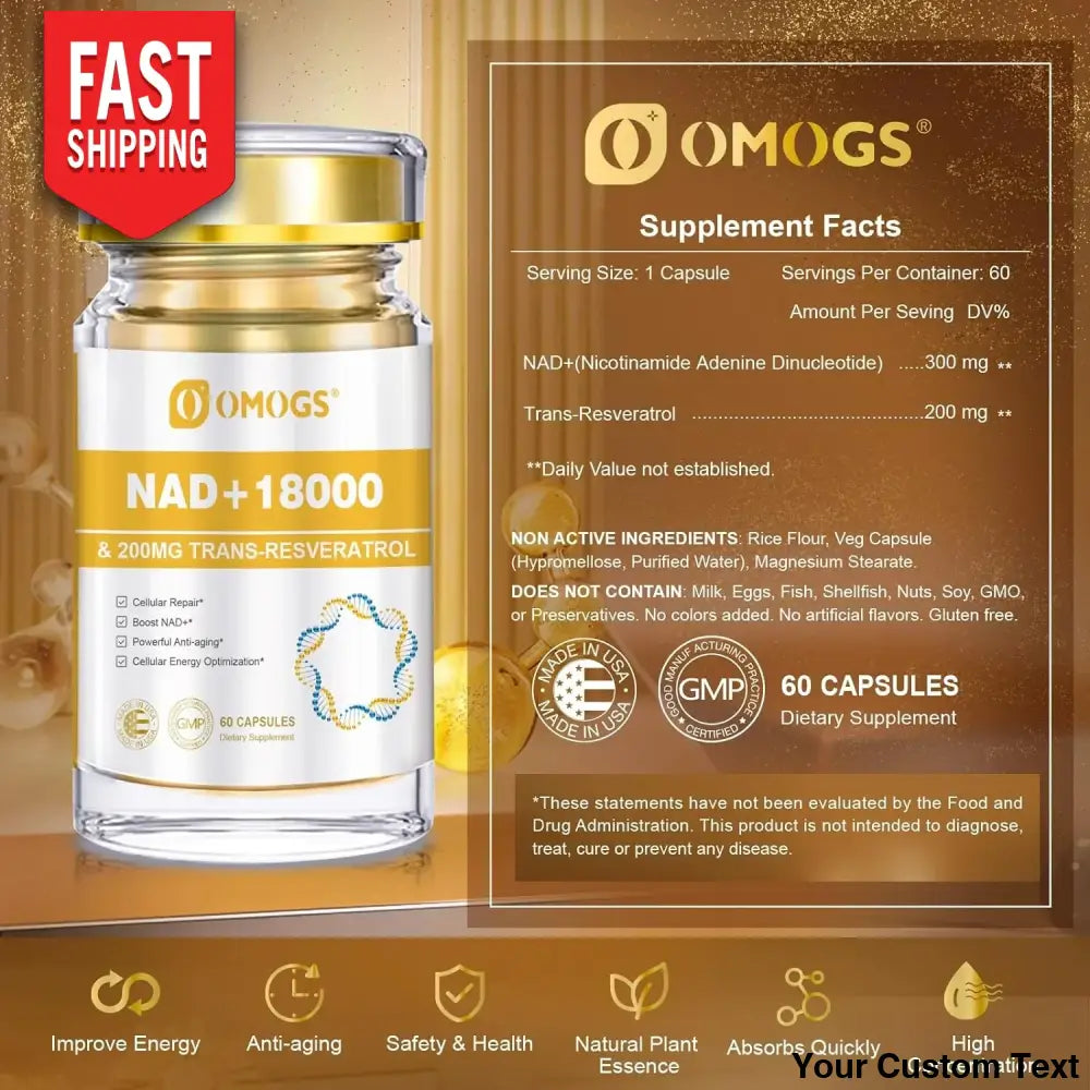 Nad + 300 Mg Trans-Resveratrol 200 Mg X 60 Capsulas Marca Omogs Suplementos Y Vitaminas